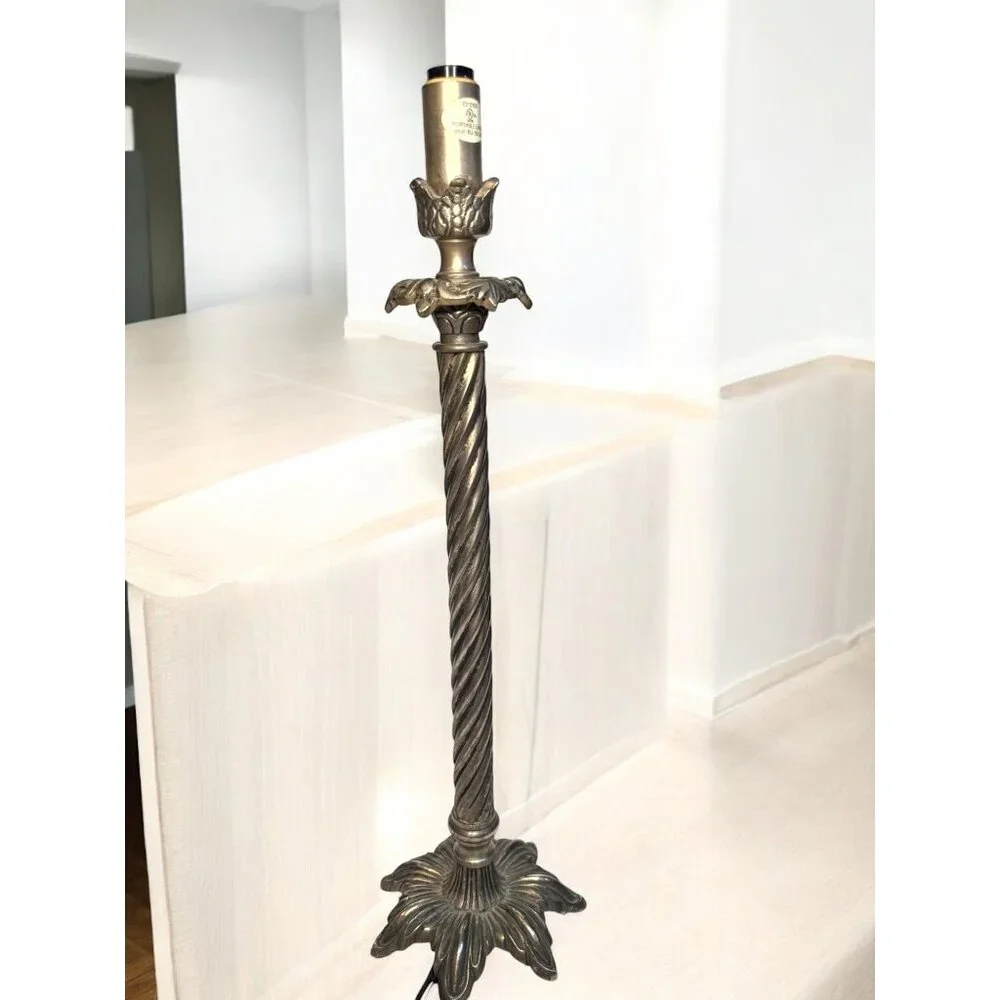 Hollywood Regency Silver Metal Candle Stick Lamp 16